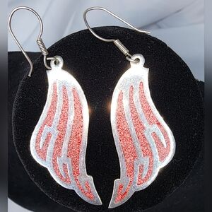 Southwestern-style Pink Inlay Stone Wing Dangle Earrings; marked 925 Mexico